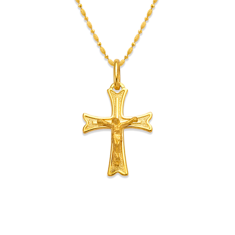 Pingente Religioso Cruz de Jesus em Ouro Amarelo 14K 