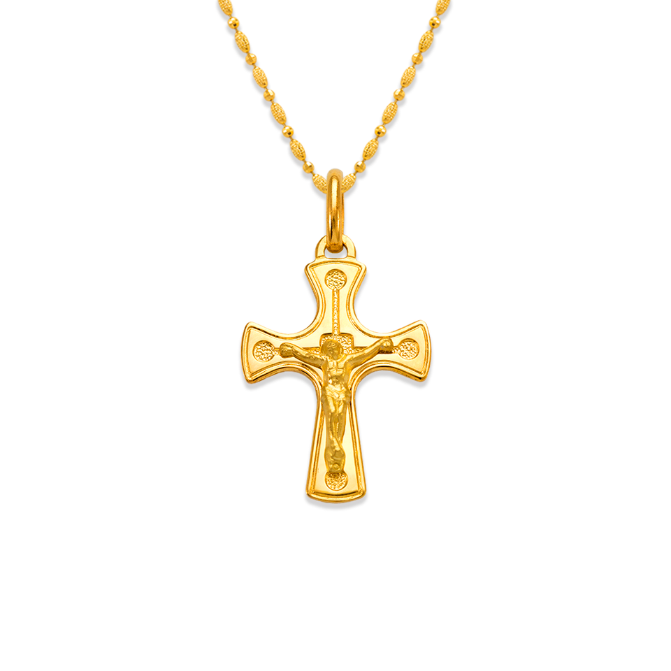 14K Yellow Gold Jesus Cross Religious Pendant