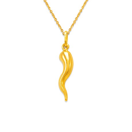 14K yellow gold Italian horn charm pendant with a lightweight and textured design.