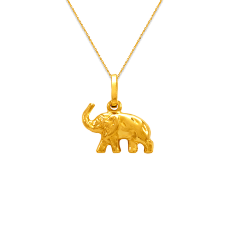 14K Yellow Hollow Gold Elephant Charm Pendant