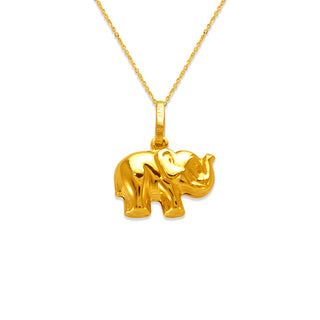 14K Yellow Hollow Gold Elephant Charm Pendant