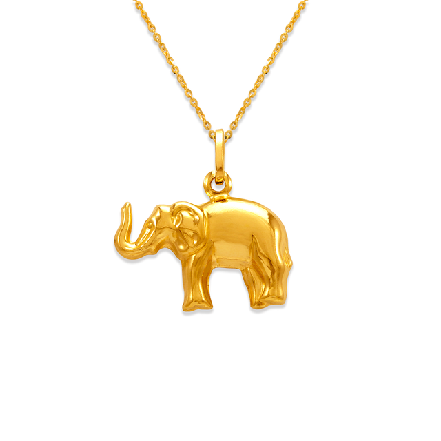 14K Yellow Hollow Gold Elephant Charm Pendant