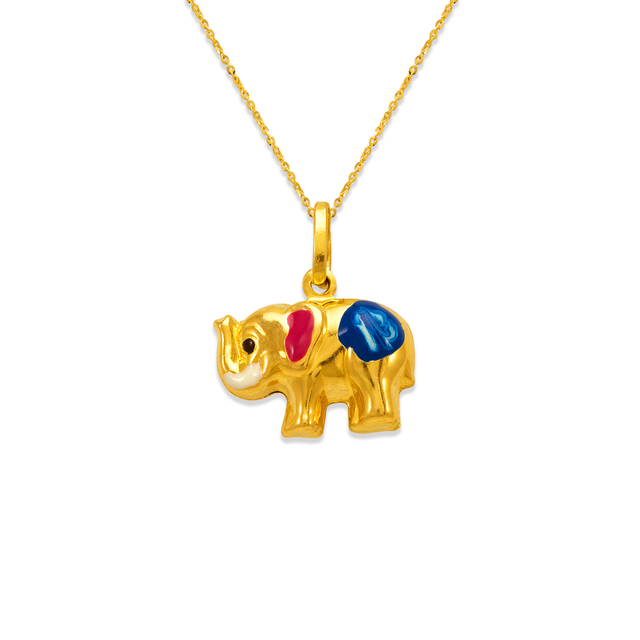 14K Yellow Hollow Gold Elephant Charm Pendant