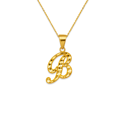 14K Yellow Gold Initial Cursive Letter Pendant A-Z