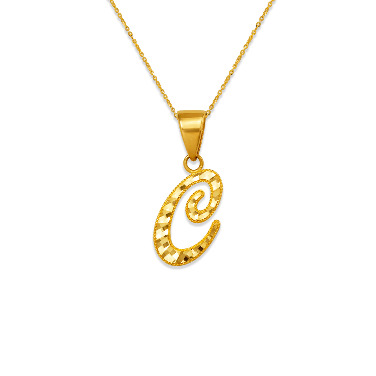 14K Yellow Gold Initial Cursive Letter Pendant A-Z