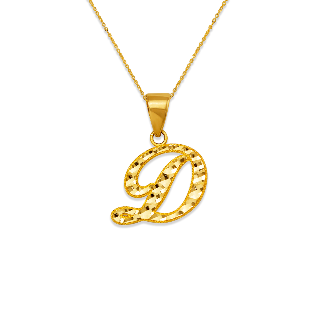 14K Yellow Gold Initial Cursive Letter Pendant A-Z