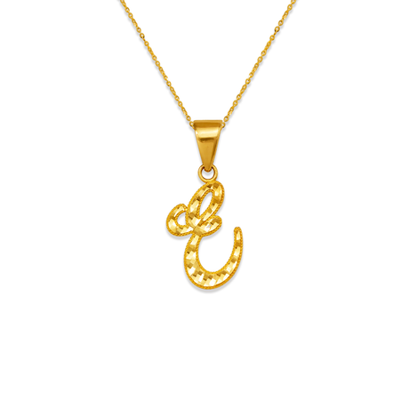 14K Yellow Gold Initial Cursive Letter Pendant A-Z