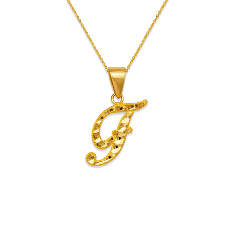 14K Yellow Gold Initial Cursive Letter Pendant A-Z