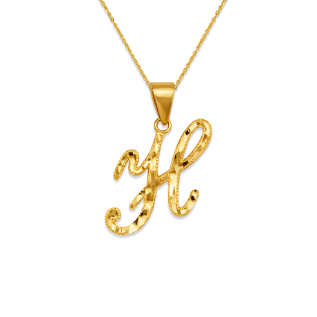 14K Yellow Gold Initial Cursive Letter Pendant A-Z