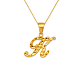 14K Yellow Gold Initial Cursive Letter Pendant A-Z