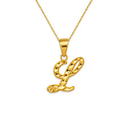 14K Yellow Gold Initial Cursive Letter Pendant A-Z