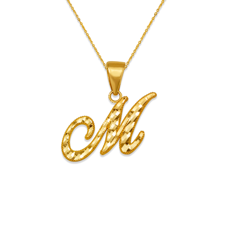 14K Yellow Gold Initial Cursive Letter Pendant A-Z