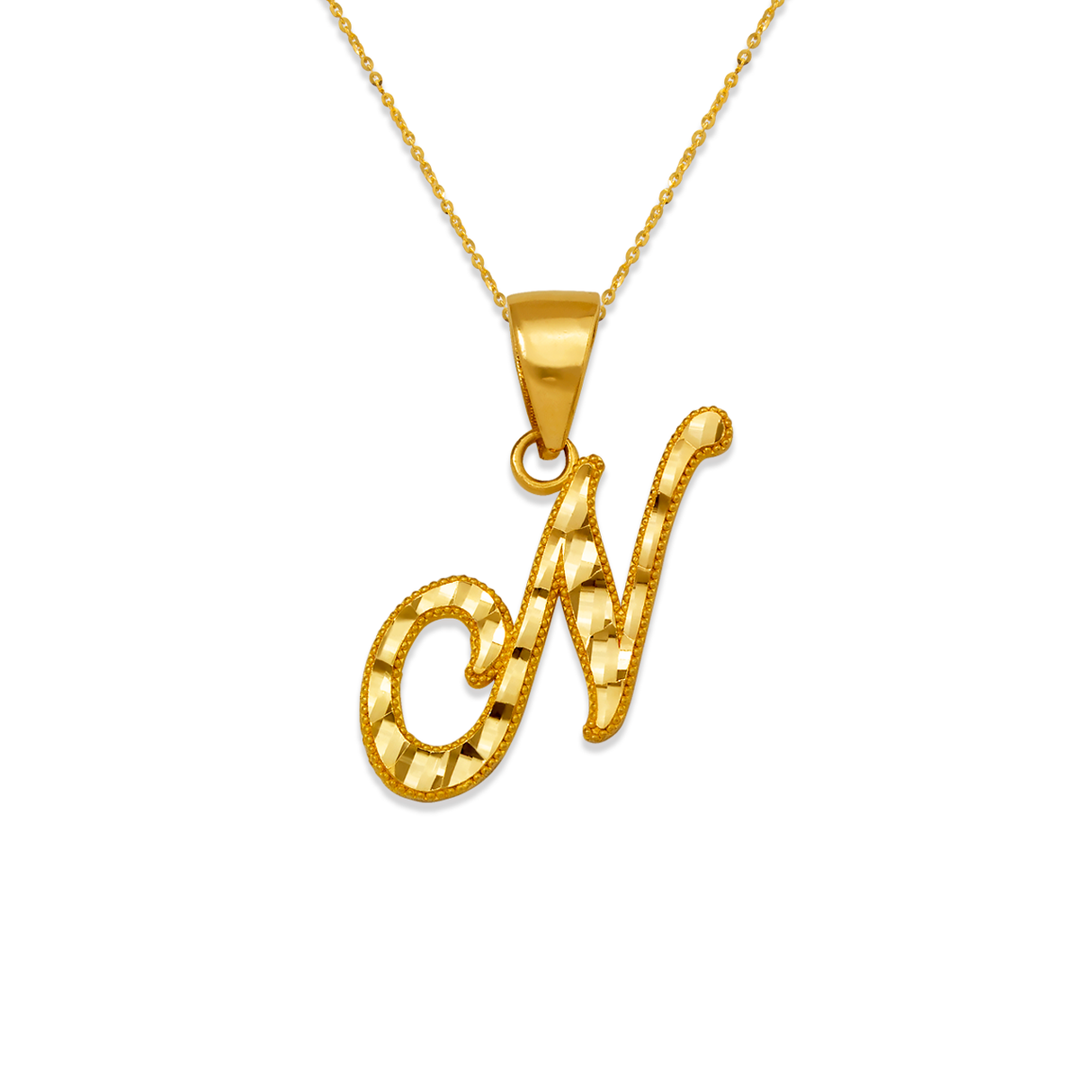 14K Yellow Gold Initial Cursive Letter Pendant A-Z