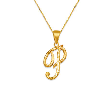 14K Yellow Gold Initial Cursive Letter Pendant A-Z