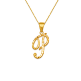 14K Yellow Gold Initial Cursive Letter Pendant A-Z