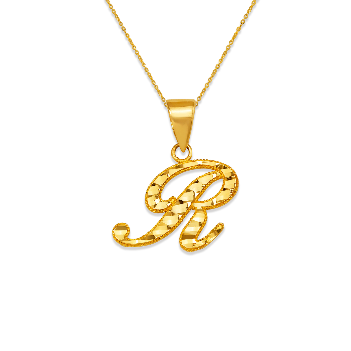 14K Yellow Gold Initial Cursive Letter Pendant A-Z