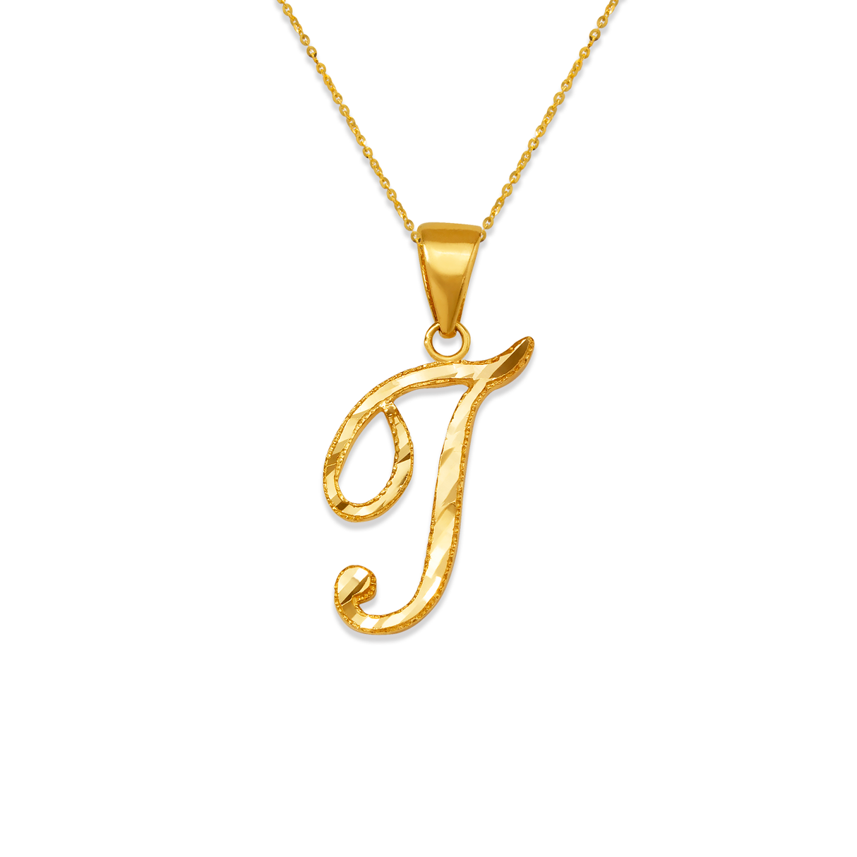 14K Yellow Gold Initial Cursive Letter Pendant A-Z