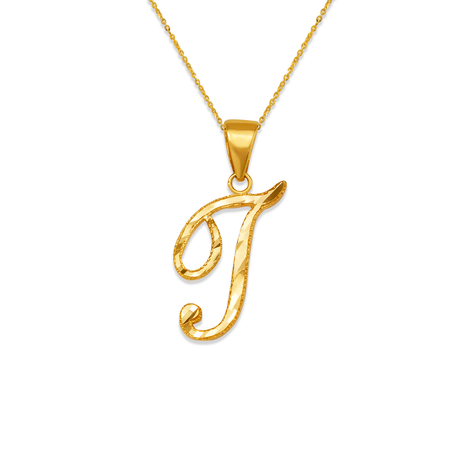 14K Yellow Gold Initial Cursive Letter Pendant A-Z