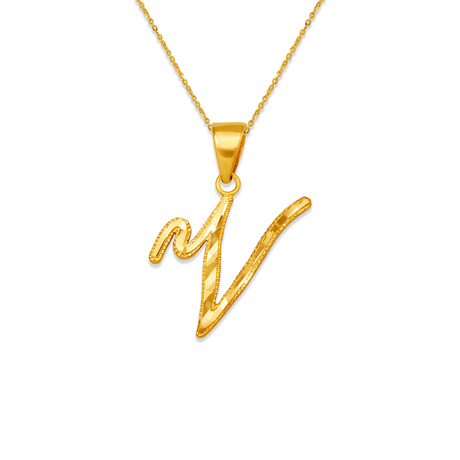 14K Yellow Gold Initial Cursive Letter Pendant A-Z