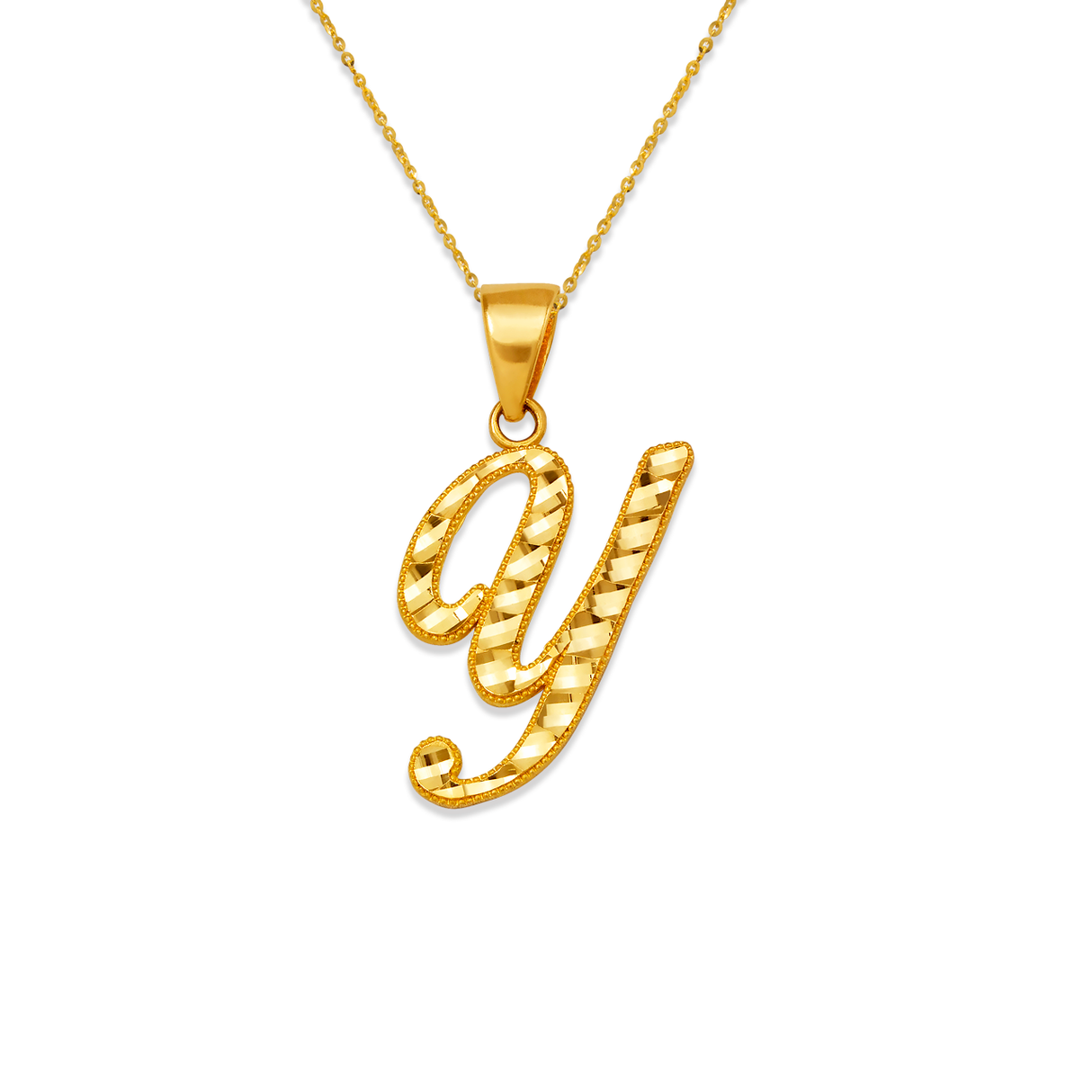 14K Yellow Gold Initial Cursive Letter Pendant A-Z