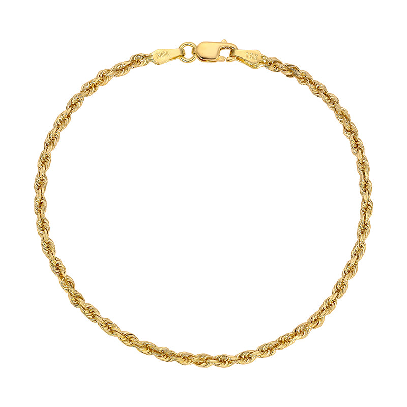 Pulseiras de corda oca com corte de diamante amarelo 14K de 2,00 mm a 5,00 mm 