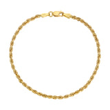 14K Yellow 2.00mm-5.00mm Diamond CUT Hollow ROPE Bracelets