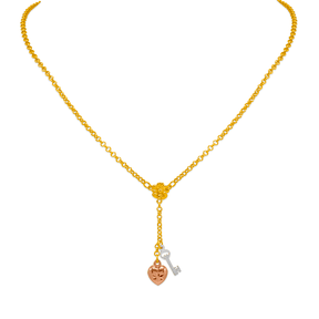 14K Yellow Tricolor Charm Necklace