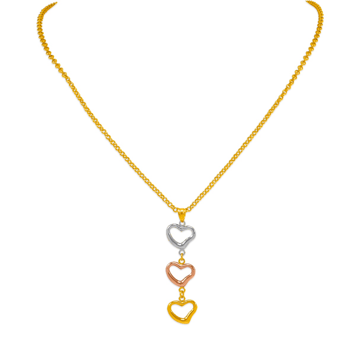 14K Yellow Tricolor Charm Necklace