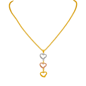 14K Yellow Tricolor Charm Necklace
