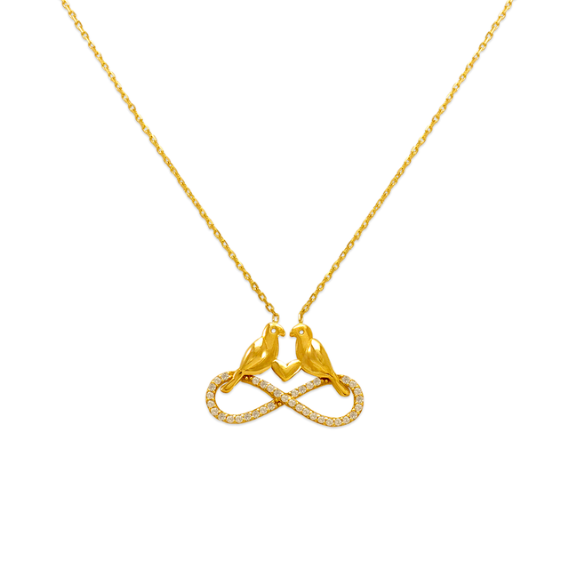 14K Yellow Fancy Infinity Birds Necklace