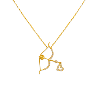 14K Yellow Gold Fancy Cupid's Bow and Arrow CZ Necklace