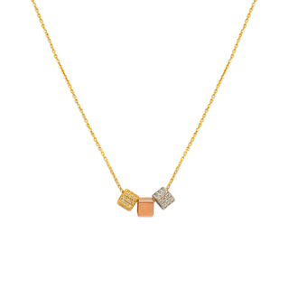 14K Yellow Tricolor Gold Fancy Dice CZ Necklace