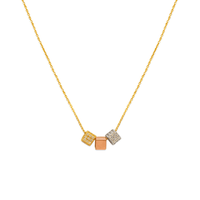 14K Yellow Tricolor Gold Fancy Dice CZ Necklace – Size 16 Inches, Metal Color Tricolor