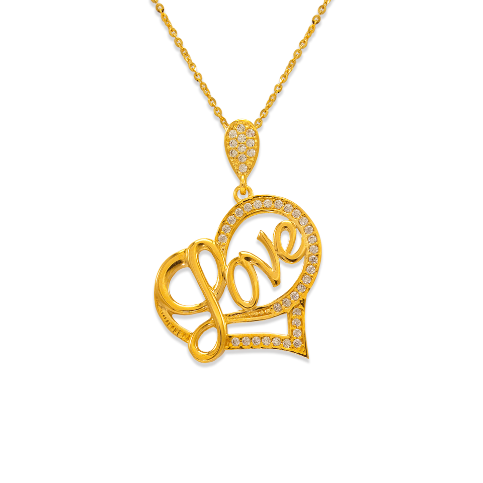 14K Yellow Gold Fancy Heart CZ Pendant