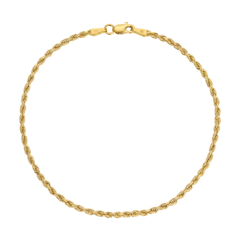 Solid 14K Yellow Gold Bracelet (Diamond-Cut Rope): 1.5mm to 5.0mm widths | Made by Italian Fashions.