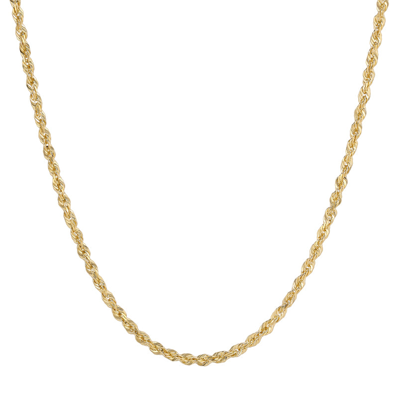 14K REAL Hollow Yellow Gold 1.50mm-5.00mm Diamond Cut ROPE Chain | Italian Fashions