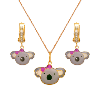 Conjunto infantil esmaltado Koala em ouro amarelo 14K 