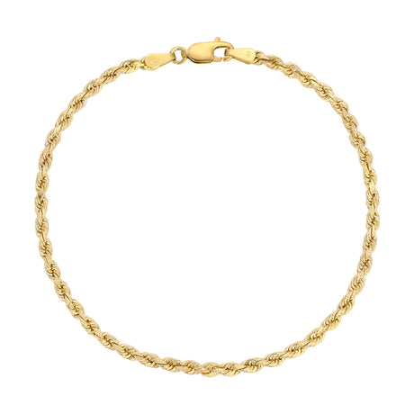 14K Yellow 2.00mm-5.00mm Diamond CUT Hollow ROPE Bracelets