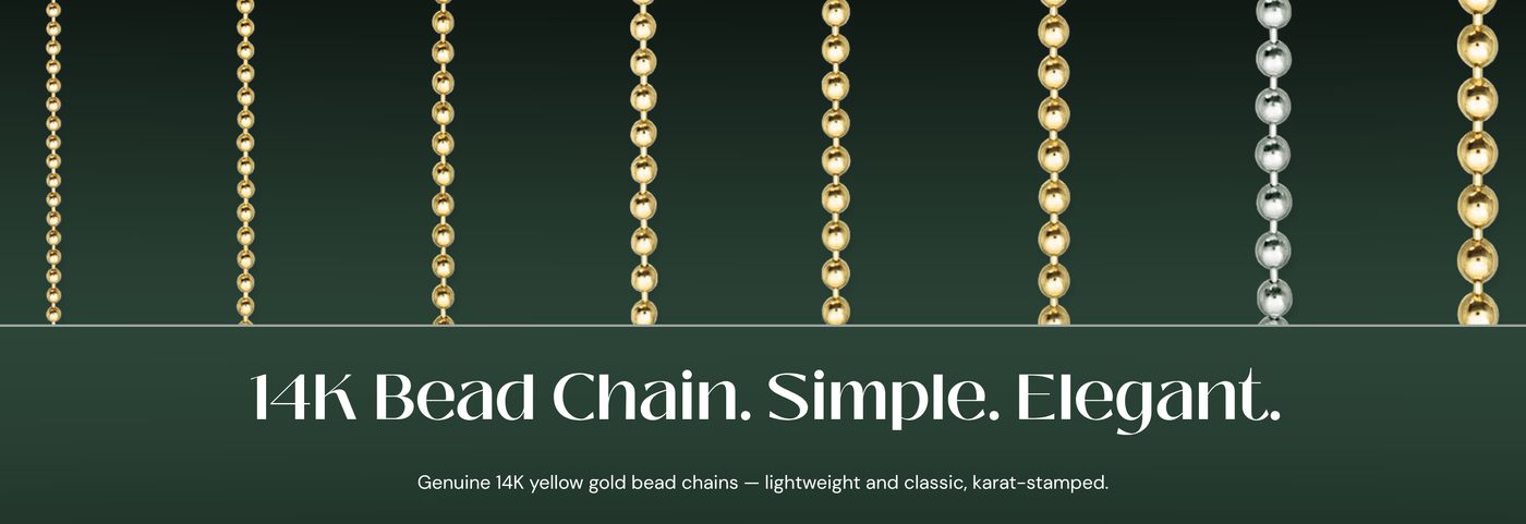 Italian 14K yellow gold bead chains