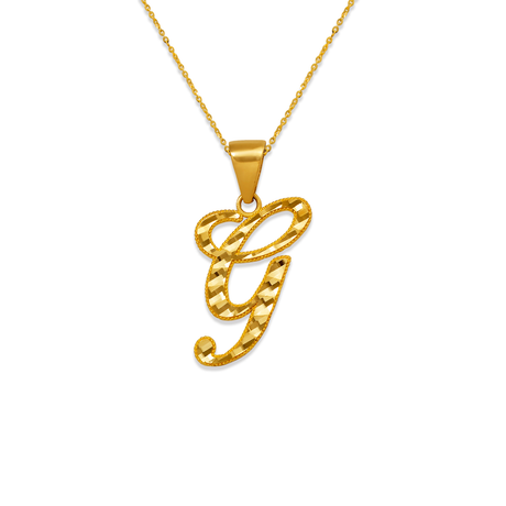 14K Yellow Gold Initial Cursive Letter Pendant A-Z