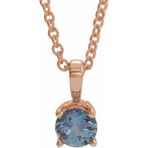 14K Gold Round Lab-Grown Alexandrite Birthstone Necklace or Pendant
