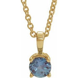 14K Gold Round Lab-Grown Alexandrite Birthstone Necklace or Pendant