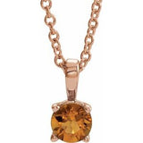 14K Gold Round Natural Citrine Birthstone Necklace or Pendant