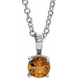 14K Gold Round Natural Citrine Birthstone Necklace or Pendant