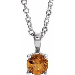 14K Gold Round Natural Citrine Birthstone Necklace or Pendant