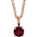 14K Gold Round Lab-Grown Ruby Birthstone Necklace or Pendant