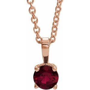 14K Gold Round Natural Ruby Birthstone Necklace or Pendant