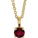 14K Gold Round Lab-Grown Ruby Birthstone Necklace or Pendant