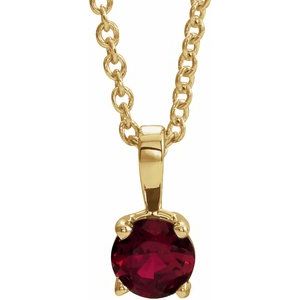 14K Gold Round Natural Ruby Birthstone Necklace or Pendant
