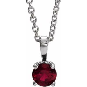 14K Gold Round Lab-Grown Ruby Birthstone Necklace or Pendant